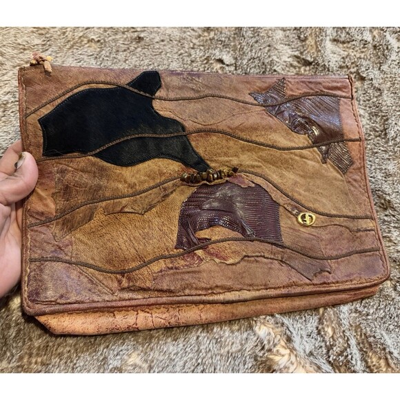 CARLOS FIORI Handbags - Vintage Sneak Skin Leather Patchwork Clutch Purse by Carlos Fiori made In Italy